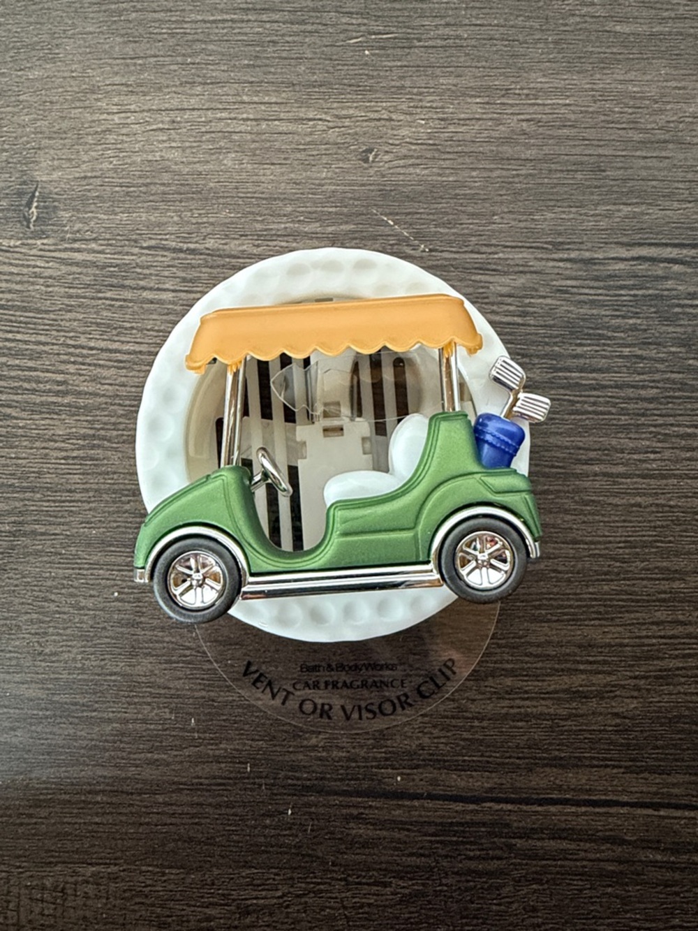 Bath & Body Works Green Golf Cart Car Fragrance Clip with Yellow Canopy